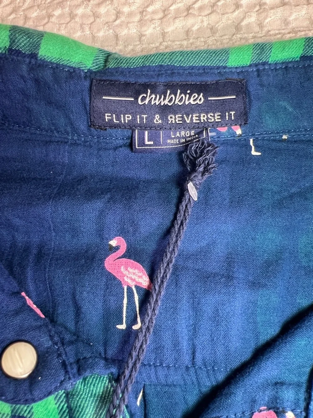 chubbies Green & Blue Plaid Button-Down Shirt size L - Picture 2 of 8